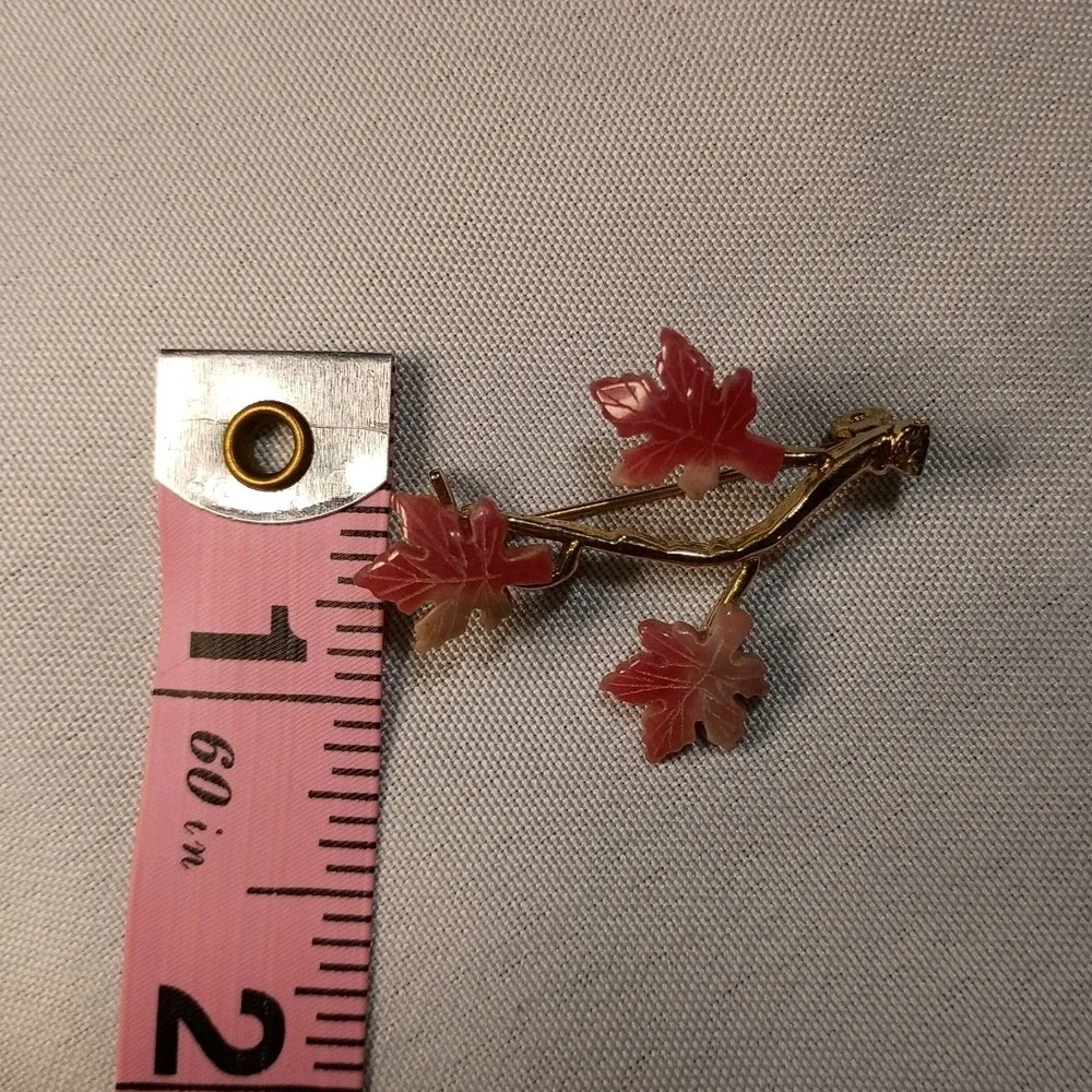 Vintage‎ Tree Branch Brooch Pin Pink Stone Leaves Coral